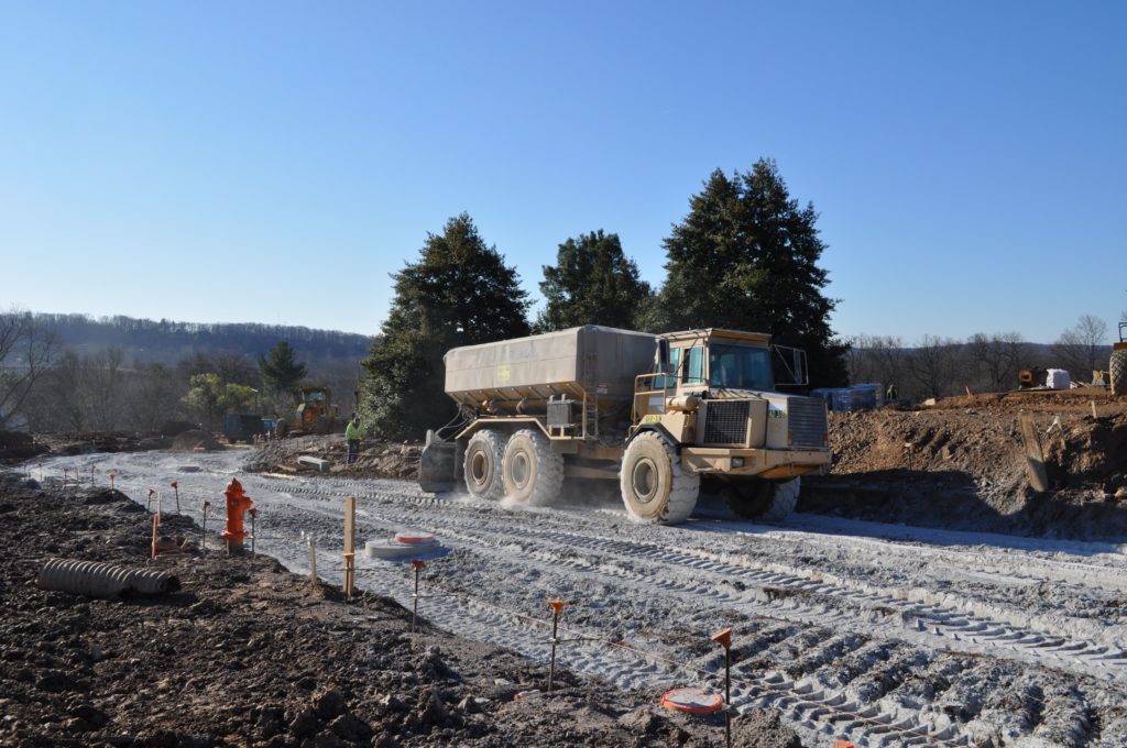 Gray & Son soil stabilization process at a project in Maryland.