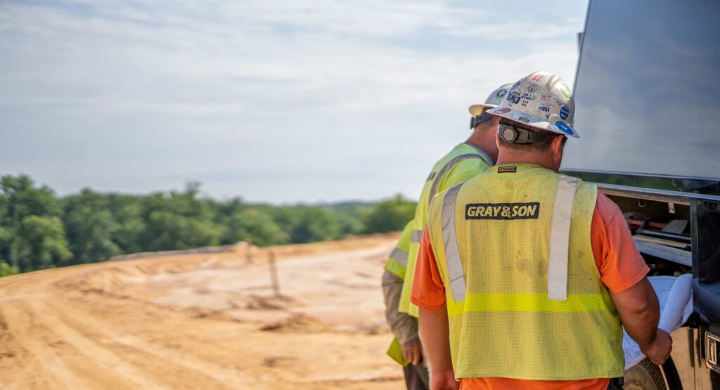 Employees working on a safe job site operated by Gray & Son, a leading site contractor in Maryland