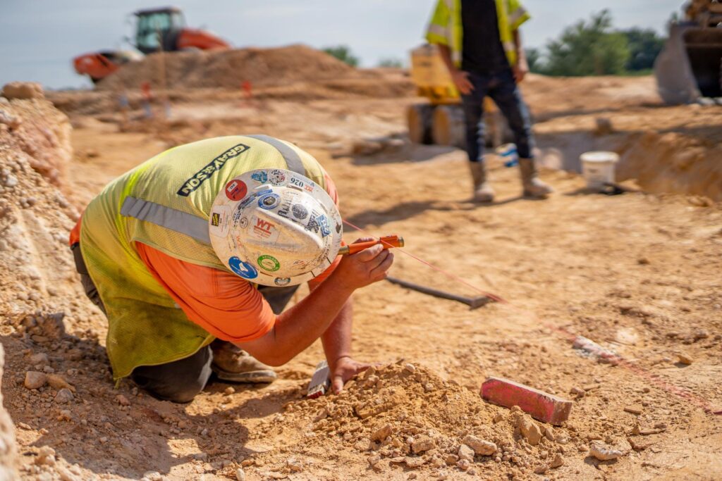 A construction worker on site working for Gray & Son a leading site and development contractor in Maryland.