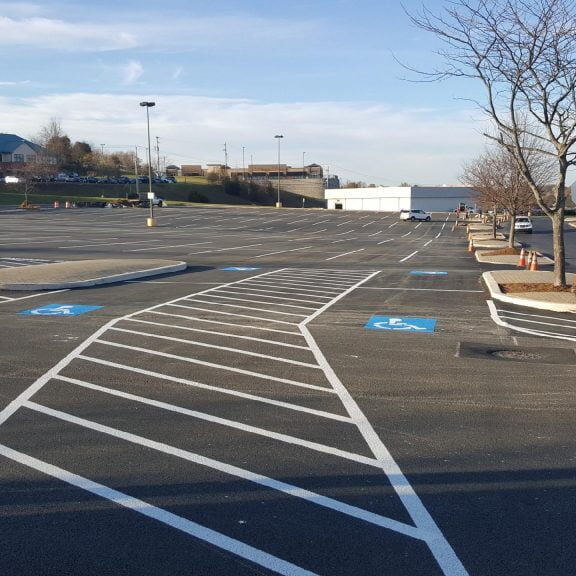 Shrewsbury Commons is one of our commercial paving projects. This location is an existing shopping center that we milled, resurfaced and made the required ADA modifications all while keeping the center open for day to day business.